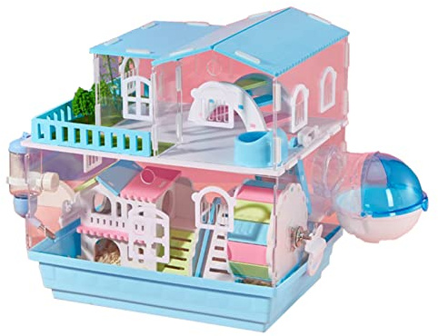 xixi-home Hamsterkäfig für Hamster Zwerghamster Syrian Habitate für Kleintiere 2 Ebenen Hamsterkäfig aus Acryl komplett transparent, mit Spielzeugsets (2 Schichten (Blau)