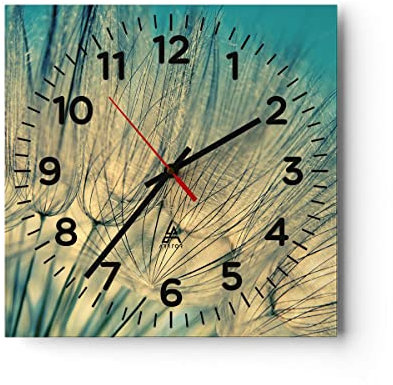 Modern Wanduhr Löwenzahn Makro Löwenzahn 40x40cm Quadrat Groß Wand Uhr Glas Analog Zimmeruhren Küche Büro Wohnzimmer Glasuhr Wall Clock Dekoration Design Wanddekoration Küchenuhr C4AC40x40-4846