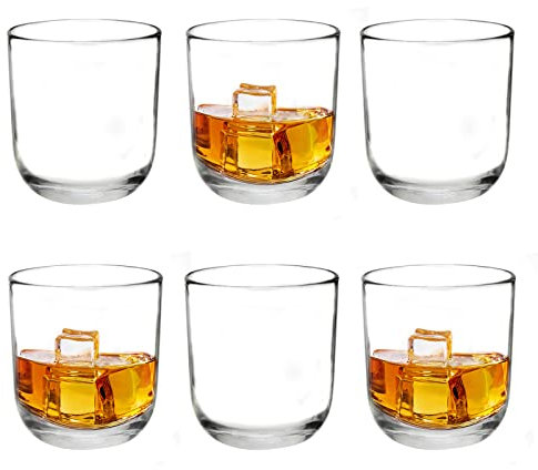 Whiskey Glasses Tumblers 245ml Set of 6 Short Whisky Water Juice Tumbler Glasses for Liquor Scotch Bourbon Swirling Whisky Rum Gin & Tonic Cocktail Drinking Glasses Glassware, Clear
