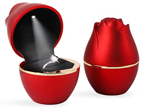 iSuperb LED Ringe Box Schmuckkästen Ohrringe Ring Geschenkbox Verlobung Ehering Boxen Schmuck Display Verpackung Organizer Ringbox mit Lichtern Jewelry Gift Box for Ring (Rot)