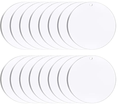 Plexiglass Plaque Transparent, 20 Pièce Rond Plaque Plexiglas, Plaque Acrylique Transparente, 9 x 0.2 cm Disque Acrylique Patisserie Convient pour Accessoires de Bijoux Porte Clés de Bricolage