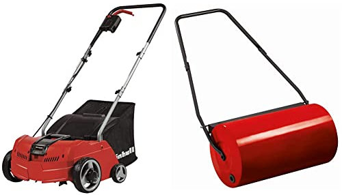 Einhell GC-SA 1231/1 Scarificatore arieggiatore elettrico (230 V, 50 Hz, 1200 W, largh. 31 cm, sacco raccolta 28 lt, 3 regolazioni profondità di lavoro) & GC-GR 57 Rullo compressore