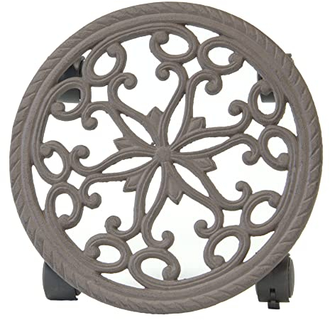 NATIV Pflanzenroller aus Gusseisen | Blumenroller mit 30,5 cm Durchmesser | Pflanzenrollbrett mit 40 kg Tragfähigkeit | Formschöner Rolluntersetzer für Blumenkübel