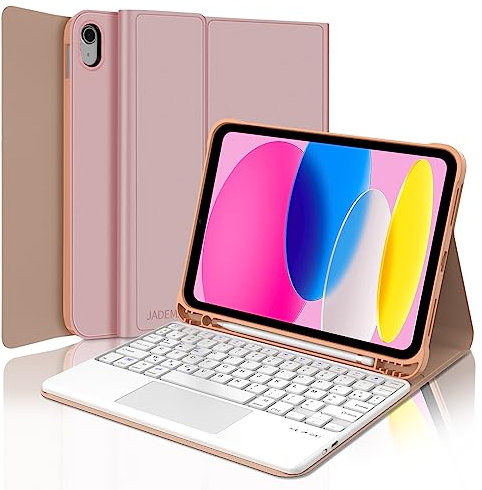 JADEMALL Coque Clavier avec Trackpad pour iPad 10/11eme Generation 10.9/11 A16 2025, AZERTY Clavier avec Pavé Tactile Détachable sans Fil Clavier avec Porte-Crayon pour iPad 10 Generation 2024, Rose
