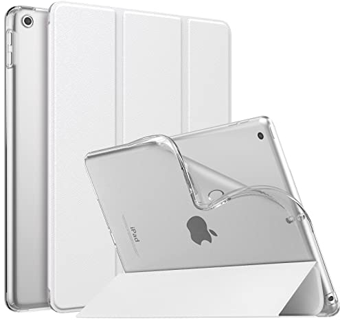 MoKo Hülle Kompatibel mit Neu iPad 9./8./7. Generation (2021/2020/2019), iPad 10,2 Zoll Hülle mit Ständer, TPU Transluzent Matt Rückseite Cover mit Auto Schlaf/Aufwach Funktion, Weiß