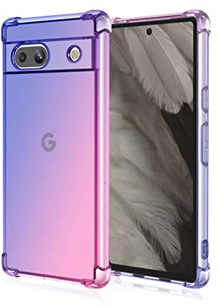 HONLEN Funda para Google Pixel 7A Carcasa, (6.1 Inches) Gradiente Transparente TPU Silicona Case, Protección de Esquina Mejorada Cover Azul Rosado
