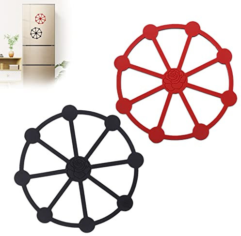 Lot de 2 dessous de plat magnétiques en silicone pour casseroles et poêles, tapis en silicone pour comptoir de cuisine – Dessous de plat magnétique double face noir et rouge pour table, 17,8 cm