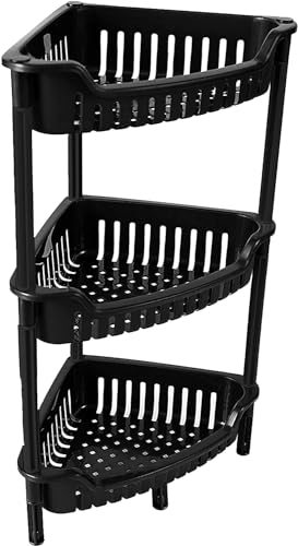 TENLITE 3 Tier Corner Storage Trolley Multipurpose Shelf Utility Kitchen Cart Storage Rack Vegetable Rack Fruit Basket Corner Shelf For Kitchen, Office, Bathroom, Bedroom - (BLACK)