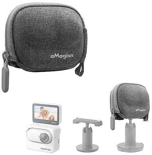 LINGHUANG Mini Storage Bag for Insta360 GO 3 Action Camera, Hard Carrying Case for Insta360 GO3 with Tripod, Original Quick Release Base No Need to Remove