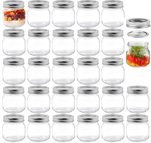 28 Pack Glass Mason Jars with Lids, 250ml Leakproof Clear Jam Jars for Airtight Seal, Round Mason Jar for Sealing, Food Storage, Overnight Oats, Homemade Jam
