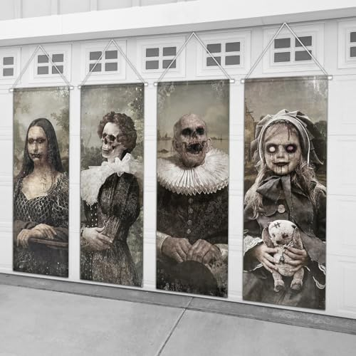 Halloween-Banner, Spukbilder, Gothic-Mansion-Porträts, Poster, Vintage, Halloween, Portraits, Horror, Frau, Totenkopf, Geist, Poster, gruseliges Gesicht, Spukhaus-Dekorationen für drinnen und draußen,