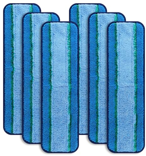 6pcs Mop Pads Replacement, Microfiber Cleaning Pad Refill Washable Reusable Mop Floor Cleaner Accessory, Hardwood and Multi-Surface (Blue)