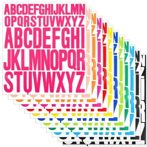 12 Sheets Letter Stickers, 1 Inch & 2 Inch Self Adhesive Uppercase Alphabet Stickers Waterproof Vinyl Large Stick on Letters Decals for Scrapbook DIY Craft Sign Notebook Home Decor