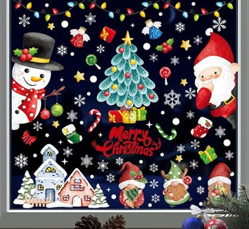 210PCS Stück Weihnachten Fenstersticker, Weihnachten Fensterbilder, Doppelseitige Wiederverwendbare Statisch Haftende PVC Aufkleber für Glasfenster Weihnachten Dekoration (9 Blatt, 20x30cm)