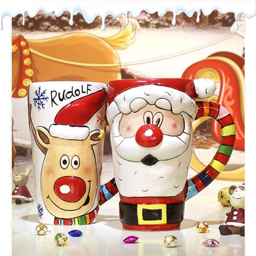 SinSed tazza da caffè nataliziaTazza da caffè in ceramica, tazza per l'acqua, tazza per il latte, Babbo Natale, simpatica forma tridimensionale di alce(Color:3)