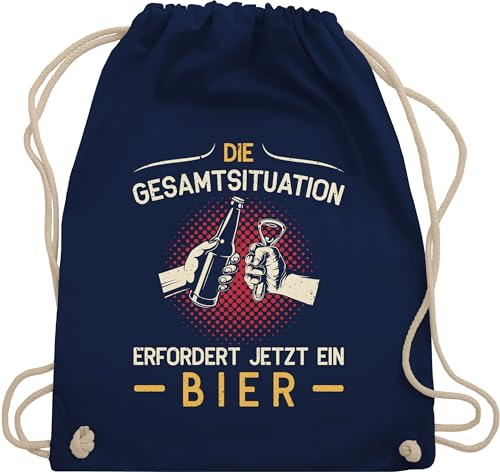 Shirtracer Turnbeutel Rucksack - Party & Alkohol Herren - Die Gesamtsituation erfordert jetzt ein Bier - Geschenk Bierfreunde Vatertag - Unisize - Navy Blau - saufen sprüche trink alki saufgeschenk