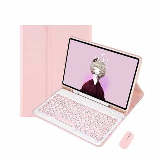 BaMmy Custodia con Tastiera per Samsung Galaxy Tab A7 10.4 (SM-T500/T505/T507/T509) con Mouse, Morbida Copertura Posteriore in TPU con Tastiera Staccabile S-Pen Holder per Tab A7 10.4,Light Pink