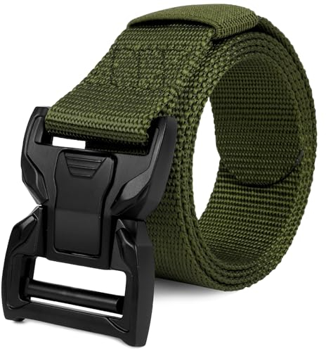 Aomig Ceinture Homme, 3,8 cm X 120 cm Ceinture Tactique Sans Trou, Ceintures de Travail en Nylon Réglable pour Hommes(Armée Verte)