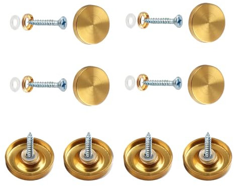 8 Sets Mirror Screws, 16mm Mirror Nails with Decorative Caps, Brushed Stainless Steel Mirror Covers with Washers for Tables, Bath Plates, Furniture Fittings, Gold