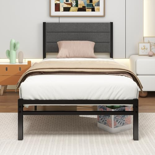 Diahomy Single Bed Frame with Storage,Upholstered Platform Bed/No Box Spring Needed/Mattress Foundation/Strong Steel Slat Support/Under Bed Storage/Easy Assembly/Dark Grey