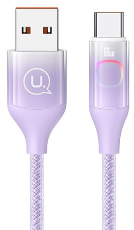 P4Y Câble USB-C pour charge rapide et transfert de données 6A 480 mbps avec lumière colorée Matériau : PC + alliage d'aluminium + nylon 1.2m violet US-SJ636 XM Series