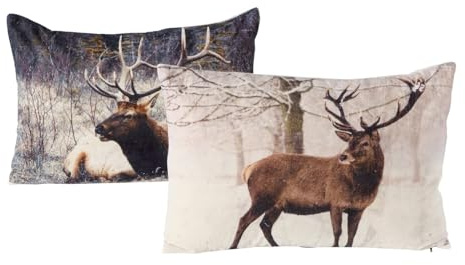MF 2er-Set Kissen Alcina mit Hirschmotiv im Wald-Design, 60x40 cm - Naturinspirierte Wohnakzente