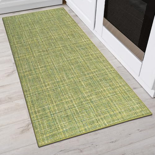 Comart - Tappeto Cucina Trama - 50x120 cm - Antiscivolo - Assorbente - Facile da Pulire - Passatoia in Poliestere Intrecciato - Resistente - Moderno - Runner per Corridoio e Entrata - Verde