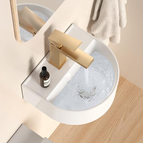 KES Lavabo Suspendu Salle de Bain et WC 32,4 x 28,5 x 13 cm Blanc Céramique Lavabo Salle de Bain Rond Moderne, BWSC101