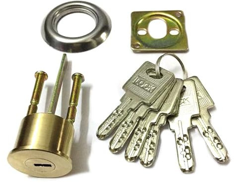 Rim Cylinder Replacement Set, Exterior Door Lock Copper Security Nightlatch with 6 Keys for Home, Office and Outdoor (65 x 27.7mm)