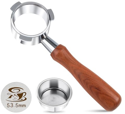 Aeglemana 54mm Bottomless Portafilter - 3-Ear Stainless Steel - For Breville Barista Express (BES870, 878, 875, 840, Duo-Temp Pro) - Solid Wood Handle