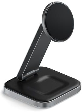 SATECHI 2 in 1 Wireless Charger, Qi2 15W Dual Wireless Charger Stand, Magnetic, Foldable Travel Charger Station for iPhone 16/15/14/13/12, and AirPods Pro/3/2