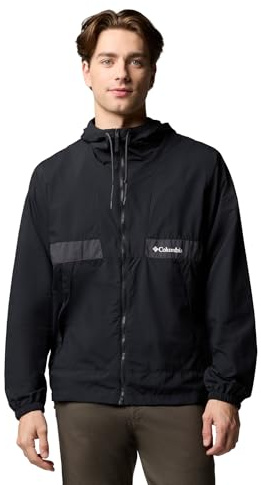 Columbia Mens Spire Valley Hooded Windbreaker, Black/Shark, Large