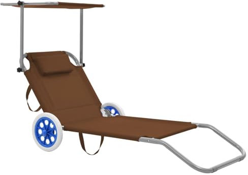 JUDYY Klappliege mit Sonnenschutz und Rädern, Sonnenliege, Gartenliege, Liegestuhl, Liegestühle, Sonnenschutz Garten, Terrassenliege, Strandliege, Stahl Taupe