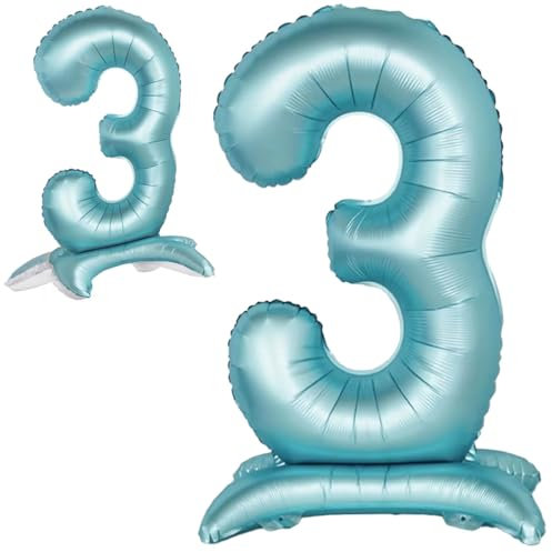 Luftballon 3. Geburtstag Zahl 3 Hellblau Stehende XXL Riesen Folienballon 82cm Geburtstagsdeko Jungen Ballon Zahl Deko zum Geburtstag.
