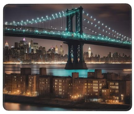 New York Bridge Night Print Mauspad für Gaming Büro Laptop Neuheit Design Rechteck Schreibtischunterlage 20,1 x 24,1 cm waschbar