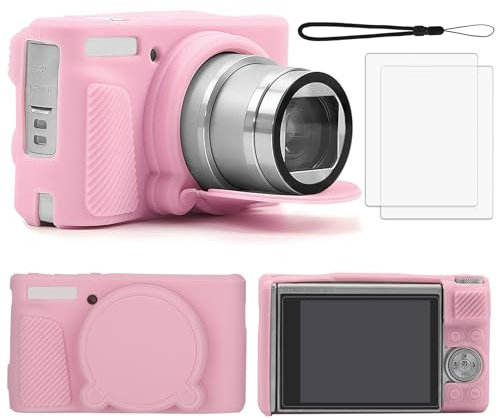 CboZpfa Case for Canon PowerShot SX740 HS Camera with Screen Protector and CameraWrist Strap, Soft Silicone Protective caseskin, Detachable Lens Cap forSX740 HS,SX730 HS Accessory-Pink