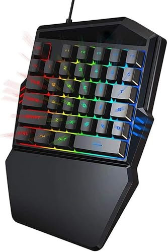 Tastiera da gioco singola mano, retroilluminata rgb Mini tastiera 35 tasti con chiavi FN/Luci di respirazione/USB 2.0 gaming tastierino