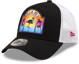 New Era Miami Patch Cap Trucker A-Frame Flamingo Palme Kappe verstellbar Mesh schwarz - One-Size
