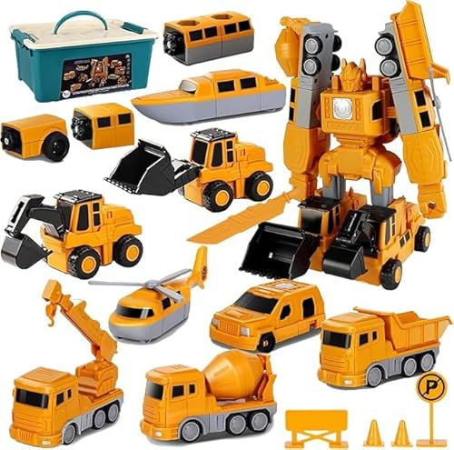 35 pezzi Set di giocattoli di veicoli da cantiere robot trasformabile magnetico con scatola portaoggetti creatività blocchi di costruzione giocattoli per ragazzi e ragazze di età compresa tra 3+