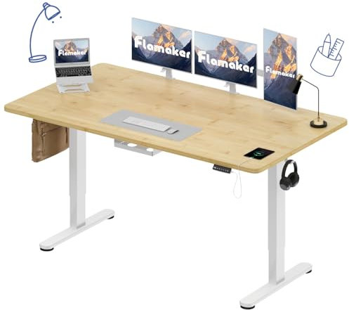 Flamaker Höhenverstellbarer Schreibtisch 25MM Ganze Tischplatte mit Bürstenloser Motor,Stabiler Ergonomischer Steh Schreibtisch elektrisch höhenverstellbar mit Kabel Management Tray
