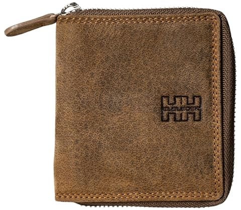 Elbleder Geldbörse klein Leder Vintage Braun RFID-Schutz mit Münzfach - Reißverschluss Geldbeutel für Damen & Herren - Echtleder Portemonnaie für 6 Karten - Polo Carré 109 VBR