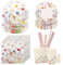 Aitsite Set di 100 piatti per feste di compleanno con fiori freschi per 20 ospiti, piatti per feste di compleanno, set di decorazioni floreali per feste di compleanno per bambini