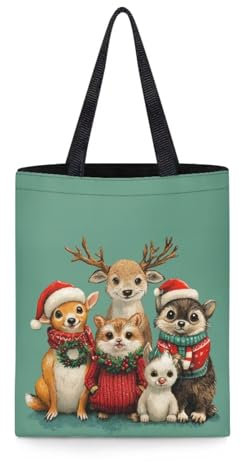 Dolyues Damen-Tragetaschen aus Segeltuch mit Tasche, großes Fassungsvermögen, wiederverwendbare Einkaufstasche, Weihnachtstiere