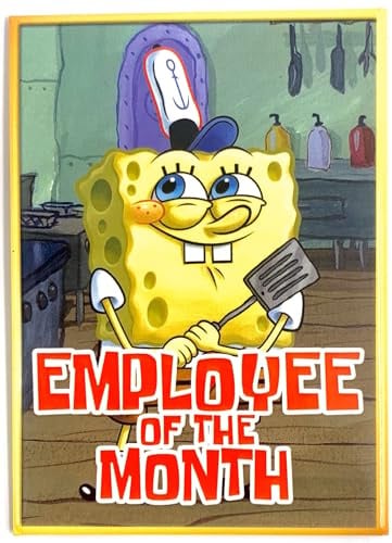 NMR Brands Sponge Bob quadratischer Hosenmagnet – 6,3 x 8,9 cm Magnet für Kühlschränke, Büro, Whiteboards und Schließfach-Dekorationen – Mitarbeiter des Monats