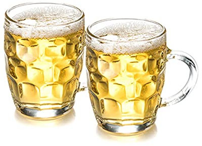 El vaso de cerveza, Jarra de cerveza de vidrio engrosado Vasos de cerveza redondos 560ML Jarras de vidrio grandes con hoyuelos y asa Juego de 2 jarras de cerveza