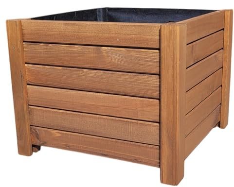 weeco Macetero de madera con fieltro, jardinera cuadrada para terraza y balcón, jardinera decorativa marrón, 37 x 37 x 30 cm