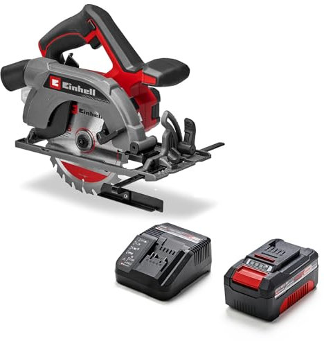 Einhell Akku-Handkreissäge TE-CS 18/165-2 Li Power X-Change (18 V, Ø 165 mm Sägeblatt, 57 mm Schnitttiefe, werkzeuglose Einstellung, LED, inkl. 4,0 Ah Akku & Ladegerät)