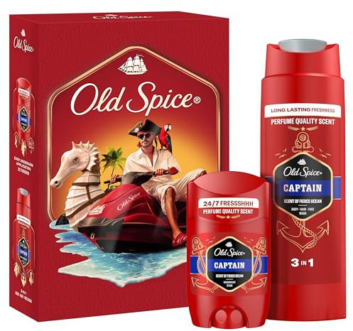 Old Spice Captain Geschenkset für Männer mit Captain Deostick und Duschgel, 24/7 Frischhh bei täglicher Anwendung, langanhaltender Duft in Parfumqualität