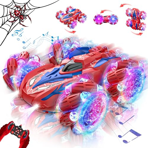 Spider Macchina Telecomandata per Bambini, 360° Ruotare e 2.4Ghz Monster Truck con Luce e Musica, 4WD RC Auto Acrobatica Giochi Bambini 3 4 5 6 7 8 9 Anni, Regalo Bambino Bambina per Compleanno Natale