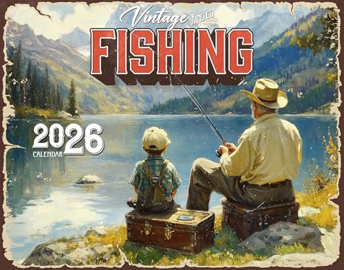 The King Company Wandkalender 2026, Vintage-Angelkalender, 16 Monate, Größe XL, 35,6 x 55,9 cm, klassischer Retro-Angelkalender